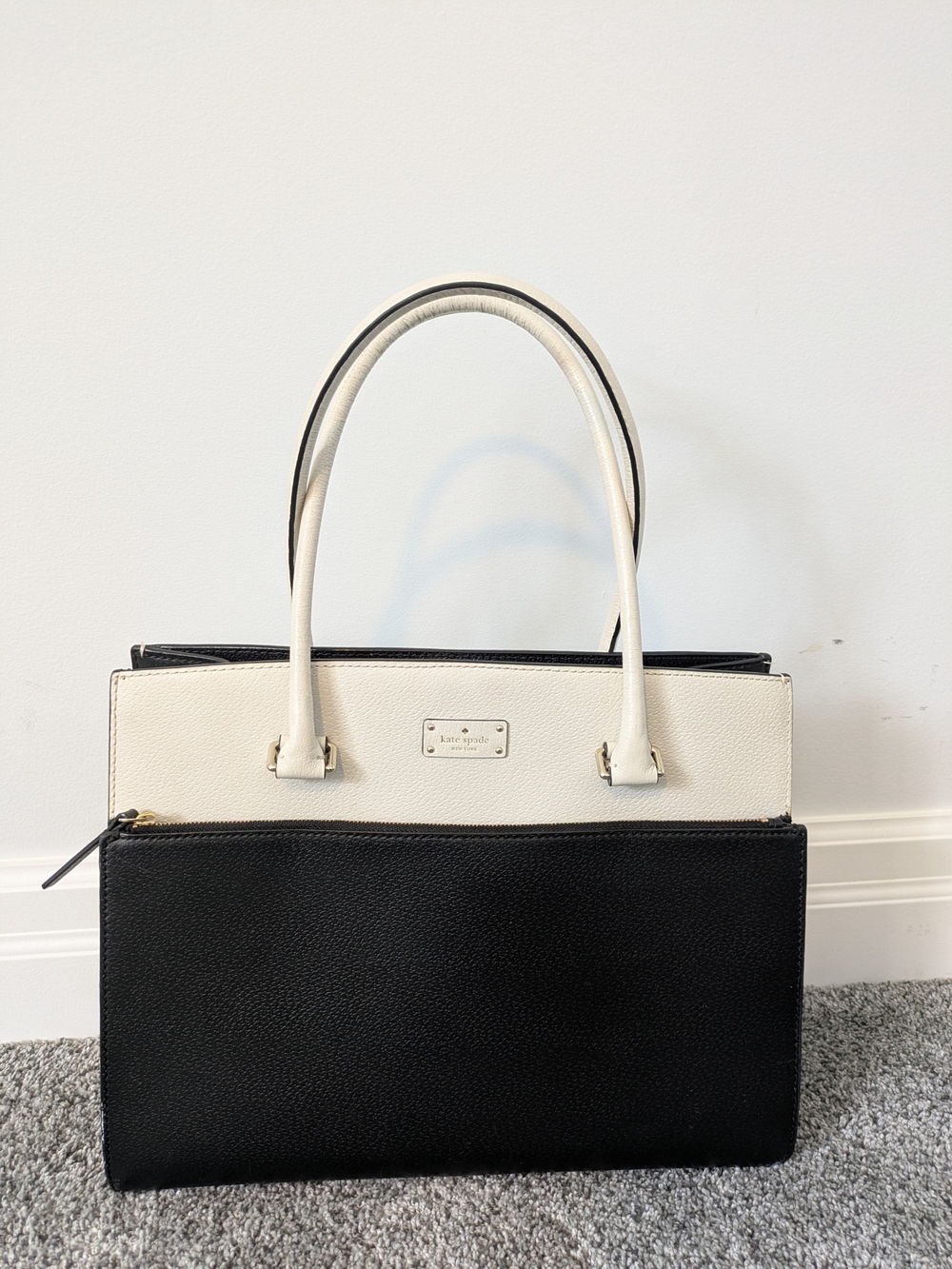 kate spade Black & Cream Leather Two-Tone Tote